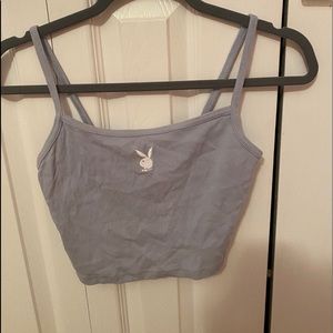 blue playboy crop top